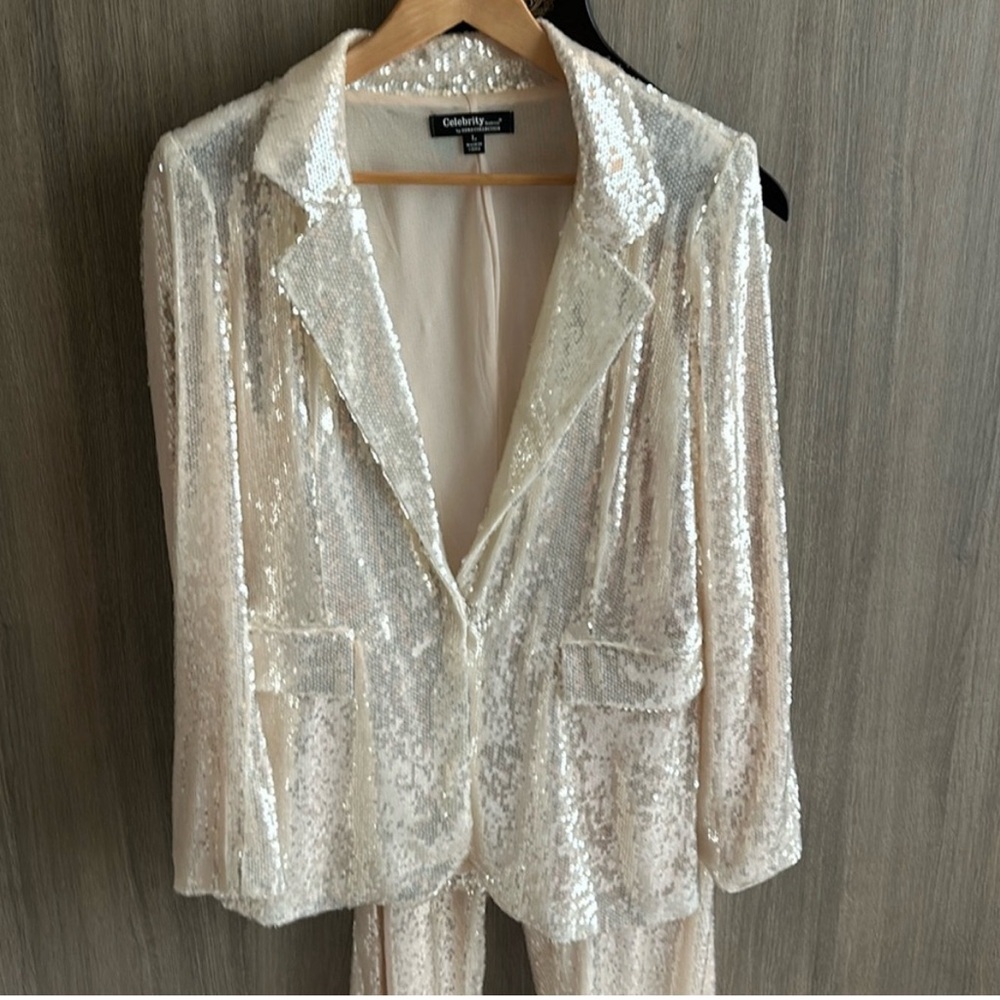 Cream colour sequin blazer set. Perfect for bridals, special occasions, weddings